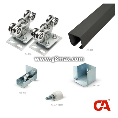 Schiebetürbeschlagset COMBI ARIALDO für Tore bis 600kg / bar 6M / 68x68x4mm / UNSINKED