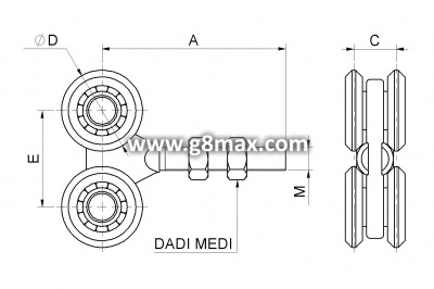 COMBI ARIALDO Rollenblock 4PICCOLO, P=75kg, D=24mm, A=60mm (verzinkt)