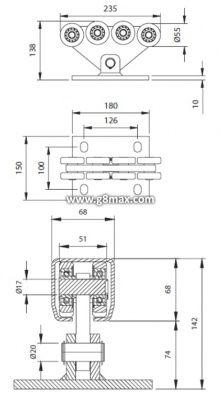 COMUNELLO ROLLBLÖCKE CGS-350.8Mini (8 Rollen, verzinkt) - vollständig x 2 Stück