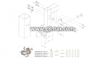 Scharnier 180 Locinox BOLTONHD-4D M12, geschraubt, 4-fach verstellbar, Aluminium (2 Stück)