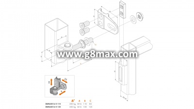 Scharnier LOCINOX GBMU M16 Schraubenlänge: 110 mm (1001U+1002M+1034HDGA) (2 Stück)