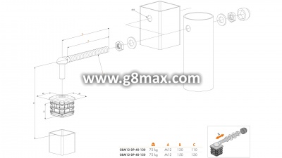 Scharniersatz Locinox GBM12-DP mit Aluminium, verstärkter Dübel, Schraube M12x130 mm (2 Stück)