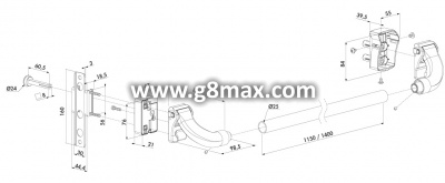 Aluminium-Druckstange-L für Außentorschlösser LOCINOX LAKQ, LPKQ, LFKQ